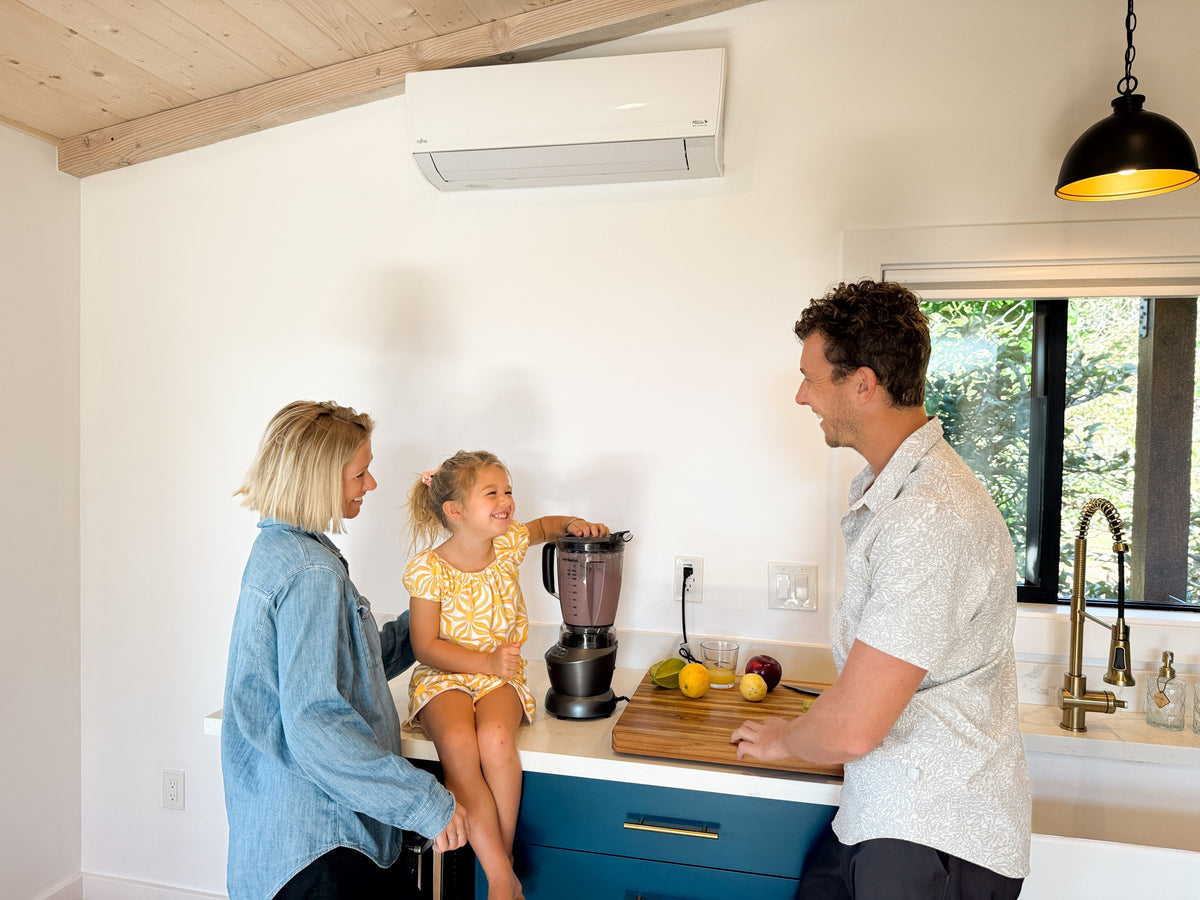 Family in a kitchen with an Anomaly bag